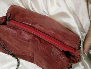 Red Chain Trimmed Shoulder Bag