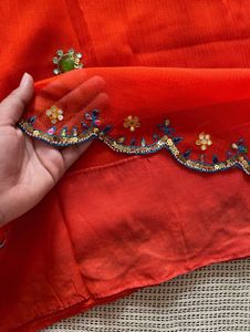 Bright Orange Saree With Blouse