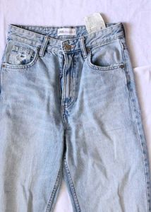 Zara Ripped Knee Light Wash Jeans