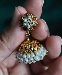 Mother daughter Kempu stone Jhumkas, big and small