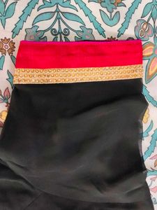 Elegant Black &amp; Magenta Embroidered Saree