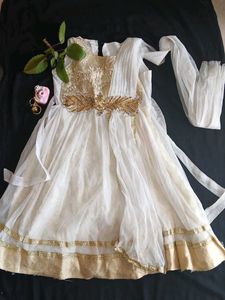 Elegant White & Gold Party Dress