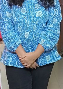 Blue Floral Print Tunic Top