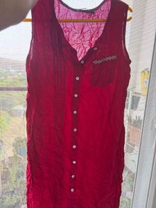 Red Sleeveless Button Down Tunic