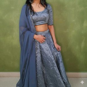 Dusty Blue-Gray Embroidered Lehenga Set for Sale ✨