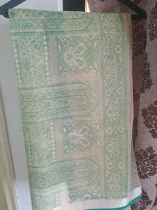 Cream And Green Professional organza Saree