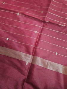 Elegant burgundy Saree with silver border