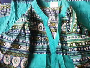 A-LINE KURTI - SEA GREEN
