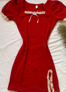 Red Lace Trim Dress