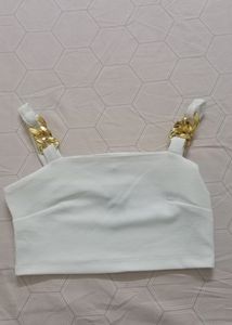 White crop top with golden strap