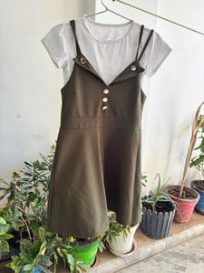Olive Green Skater Dress &amp; Tee Set