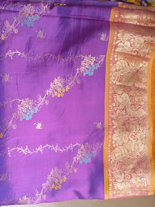 Kanjivaram Purple,Blue Mixed Meena Work Saree