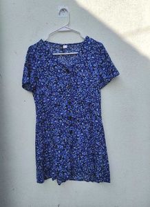 H&amp;M Blue Front Button Dress In Size 8