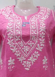 Pink Embroidered Cotton Kurta