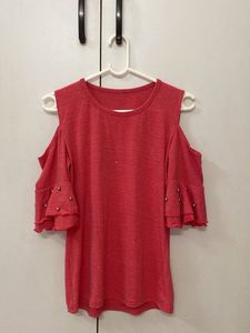 Stylish Rose Pink Cold Shoulder Top