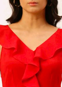 Red Dress With Frills And Deep Back