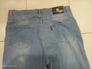 Blue Denim Straight Fit Knee Slit Jeans For Girls
