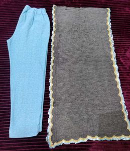 Firozi Colour Woolen Pant Set with Stall