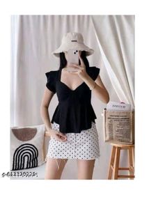 Elegant Black Ruffle Sleeve Peplum Top