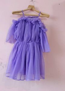 Purple Tulle Off-Shoulder Dress