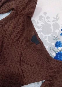 Brown Lace Long Sleeve Top