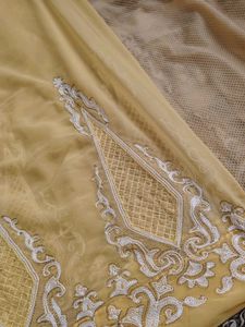 Elegant Yellow Embroidered Fabric