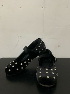 Black Jeweled Girls Flats