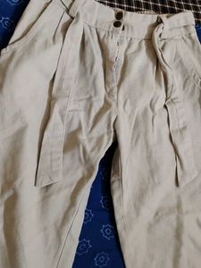 Beige belted KHADI pants
