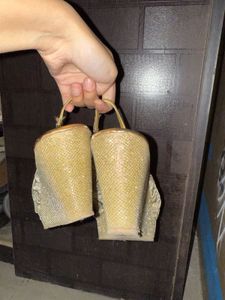 Golden Ethnic Heeled Wedges