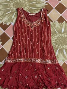 Red Embroidered Kurta