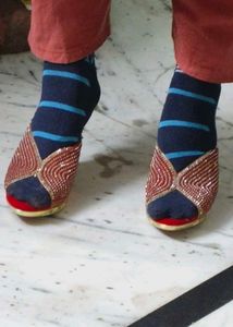 Red &amp; Gold Bejeweled Mules