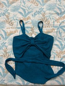 Teal Tie-Front Sleeveless Top