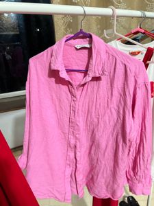 Linen Blend Pink Poplin Shirt