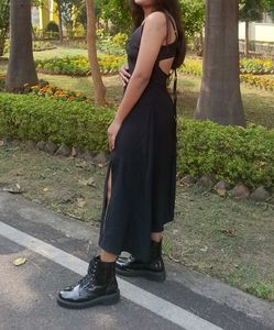 Elegant Black Slit Midi Dress