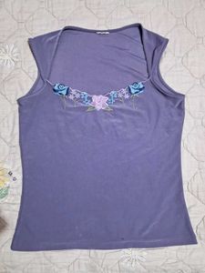 Floral Embroidered Lavender Tank Top