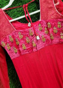 Beautiful 3 Piece Red Net dress With Pant &amp;duppta