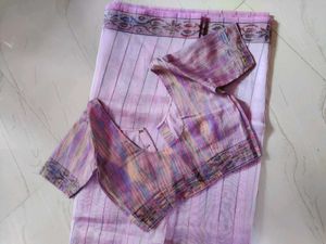 Purple Striped Saree with Blouse