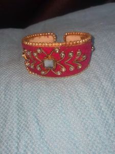 Pink Kundan Adjustable Kada