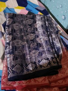 Elegant Navy Blue Floral Saree