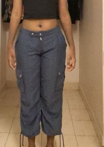 Grey Blue Cargo Polyster Pants