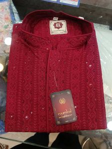 Red Cotton blend kurta for Boys Wedding anniversar