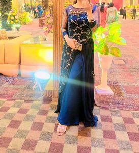 Elegant Navy Blue Ethnic Gown with plazzo