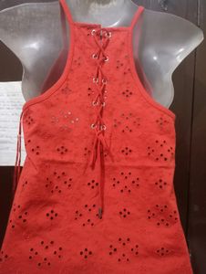 Orange Beautiful Top With Back Knots