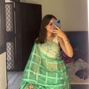 Mint Green Checkered Saree