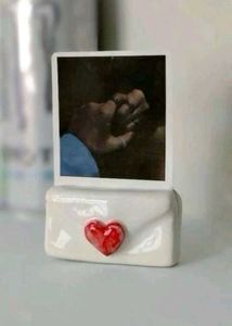 Handmade White Clay Stand with Pink Hearts