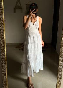 White Tiered Lace Trim Maxi DRESS