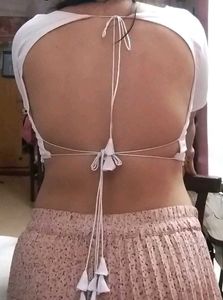 Cotton Silk Padded Backless Drawstring Blouse