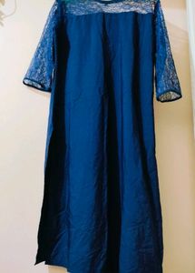 Navy blue kurtha with net sleeves