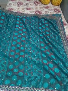Teal &amp; Purple Embellished Saree With Blouse