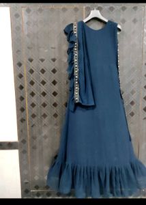 Elegant Navy Blue Ruffle Saree